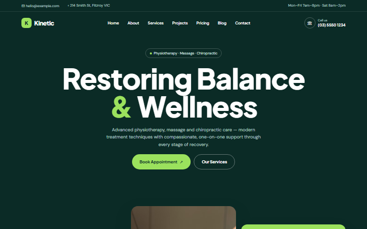 The Kinetic Physio example website
